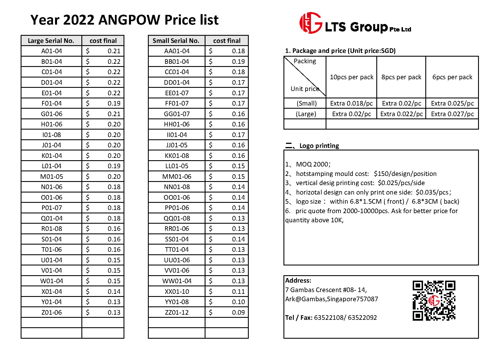 Angpow 2022 price list